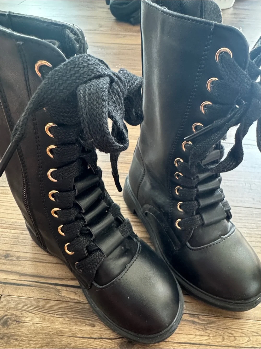 Black Lace-Up Combat Boots - Women's